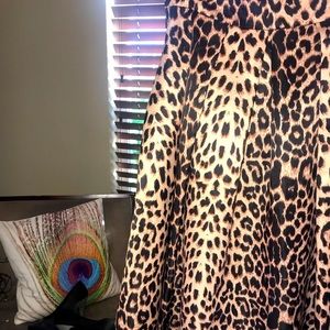 Sz S Choies Leopard Print Satin Midi Pleated Skirt with Pockets